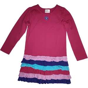 Hanna Andersson Long Sleeve Sz 8 Girls Pink Flower Tiered Dress Purple Blue 130 - Picture 1 of 3