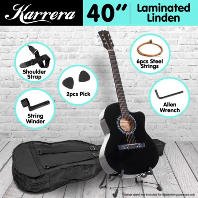Karrera Acoustic Cutaway 40in Guitar Black 40 " Carry Bag Pick Shoulder Strap - image 1 of 4