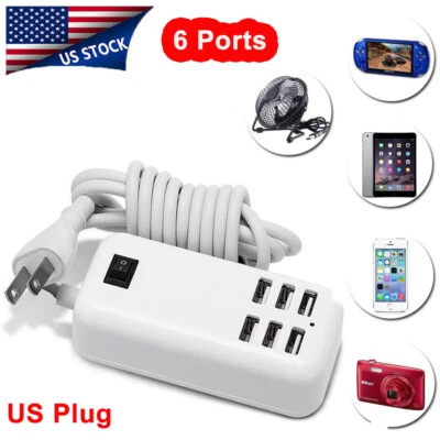 6 Ports USB Hub Splitter High Speed Multiple Adapter Tablet PC Laptop US Plug - Image 1 of 4