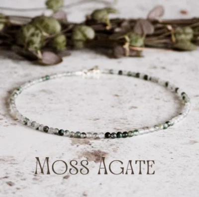 2025 Idea de regalo tobillera de cristal delicado natural pequeño musgo verde ágata curación Reiki Foto 1 de 4