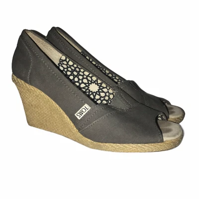 Alpargata de lona Toms peep cuñas para mujer 7,5 gris trabajo baile boda Foto 1 de 4