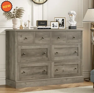 Comoda Para Habitacion Con 8 Cajones Gris De Madera Muebles El Dormitorio Ropa - Picture 1 of 9