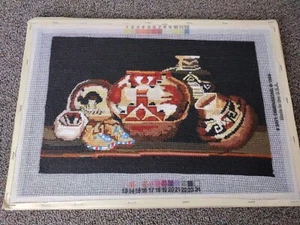 Vintage Hand Sewn Needle Point Ready for Framing Art  Native American, Moccasin - Picture 1 of 6