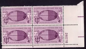 Scott #1112 TransAtlantic Cable Plate Block of 4 Stamps - MNH P#26078 - Picture 1 of 2