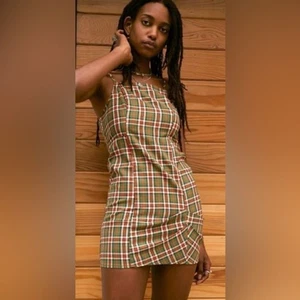 URBAN OUTFITTERS UO Monica Plaid Square Neck Mini Dress M - Picture 1 of 5