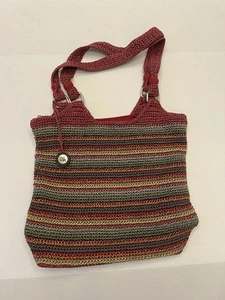 The Sak Crochet Shoulder Bag Womens L Red Multicolor Stripe Boho Purse Tote - Picture 1 of 11