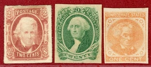 US Confederate States 1862-63, #8(NG), 13(OG, H), 14(Thin Gum, LH), Mint, $230 - Picture 1 of 2