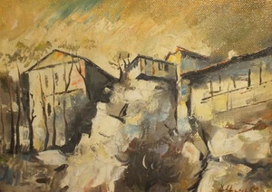 Expressionist oil painting landscape houses signed - Picture 1 of 12