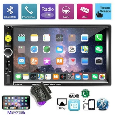7" Double 2 DIN Bluetooth Car Radio Stereo FM USB TF AUX IOS/Android Mirror Link - Imagem 1 de 4