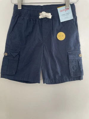 Cat & Jack Kids Boys Solid Navy 100% Cotton Adjustable Waist Cargo Shorts S 6/7 - Image 1 of 4