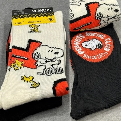 Calcetines Peanuts Snoopy Crew 2 Pares Zapato Talla 6-12 Blanco Negro NUEVO Charlie Brown Foto 1 de 4