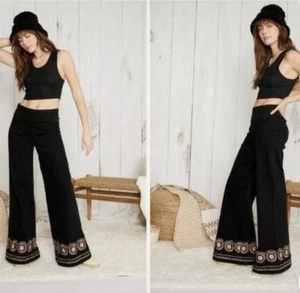 Driftwood Wyatt Embroidered Pull On Black Pants Size M - Picture 1 of 8