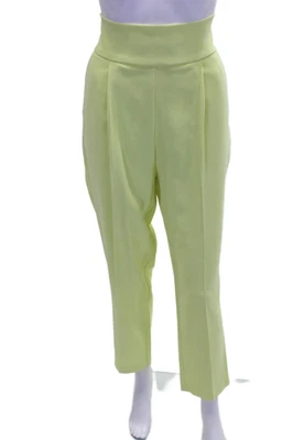 Pantalones de pierna recta plisados tiro alto con cremallera trasera Pinko para mujer verde lima talla 8 Foto 1 de 4