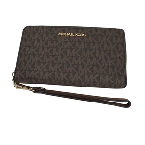 Michael Kors Jet Set Travel Phone Geldbörse Damen Braun MK Full Zip Organizer Neu - Bild 1 von 9