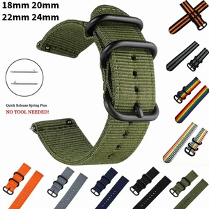 18mm 20mm 22mm 24mm Military Woven Nylon Watch Band Quick Release Strap - Picture 1 of 36