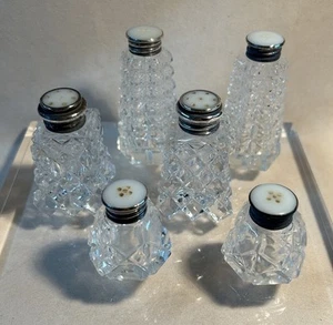 VTG Sterling Silver Top Crystal Salt & Pepper Shakers Set Of 6 - Picture 1 of 13