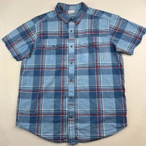 Columbia Mens Large Regular Fit Blue Plaid Pearl Snap Short Sleeve Hiking Shirt - Picture 1 of 10
