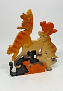Climbing Cats Puzzle - Handmade - 8 Pieces - Colorful Stained Wood - Picture 1 of 3