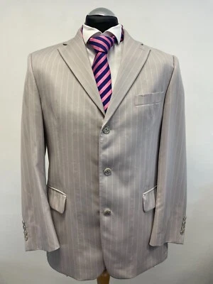 CHAQUETA/BLAZER DE TRAJE SAVILE ROW PARA HOMBRE LANA PURA A RAYAS GRISES TALLA 40S NUEVO SIN ETIQUETAS (0353) Foto 1 de 4