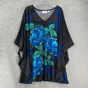 Quacker Factory Poncho Oberteil Damen XL Tropical Print fließend verziert Blumen - Bild 1 von 11