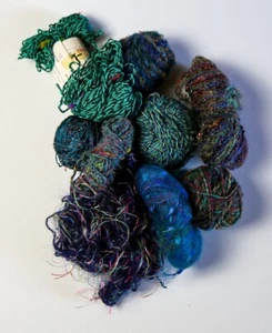 Blue and Green Fiber Arts Yarn Bundle Specialty Lot for Arts & Crafts Projects - Picture 1 of 1