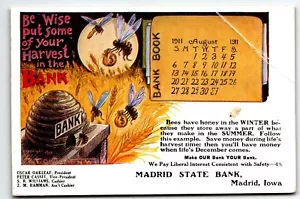 Werbung Postkarte Madrid Staatsbank Iowa Bienen PM 1911 Continental - Bild 1 von 2