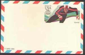 US. UXC21. 28c. Speed-skater, Olympics 84. Airmail Postal Cards. MNH. 1983 - Picture 1 of 1