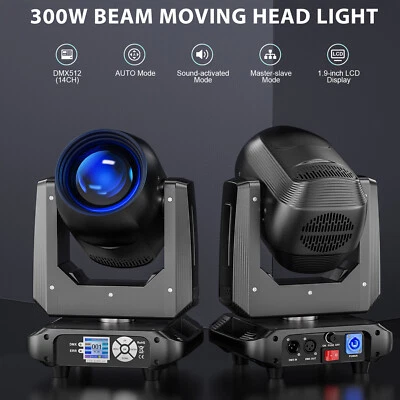 300W RGBW LED Moving Head Beam Lights 18Prism 14Gobo Zoom Stage DJ Disco Light - Image 1 of 4