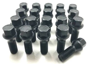 10 X M12 X 1.5 50MM THREAD BLACK 60 DEGREE TAPERED ALLOY WHEEL BOLTS LUG NUTS - Picture 1 of 1