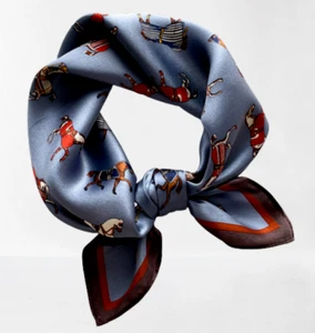 21"x21"Grey Colorful Horses Print Pure Mulberry Satin Silk 12momme Scarf53X53cm - Picture 1 of 6