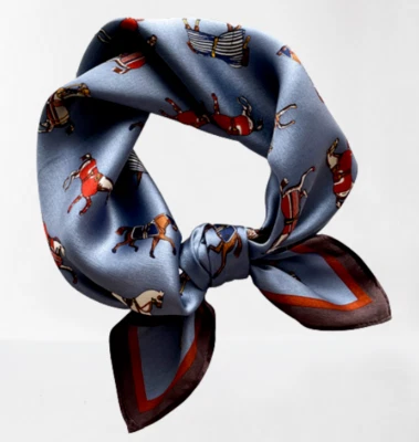 21"x21"Grey Colorful Horses Print Pure Mulberry Satin Silk 12momme Scarf53X53cm - Image 1 of 4