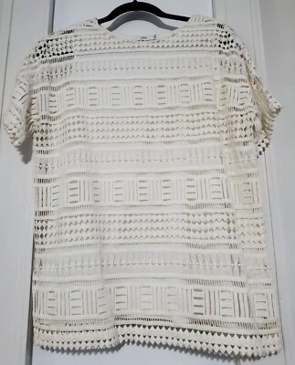 Blusa Vince geométrica de renda crochê manga curta forrada branca 100% algodão feminina P  - Imagem 1 de 4