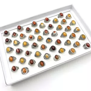 50stk. Retro Ringe für Männer Frauen Silber natürliche rote Achat Stein Schmuck - Bild 1 von 7