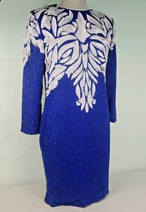 Vintage Alexa 100% Silk Sequence Cocktail/Evening Dress Blue New w/Tags - Picture 1 of 15