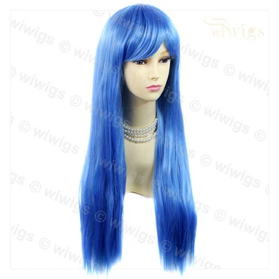 Wiwigs Long Blue Straight Skin Top Cosplay Heat Resistant Ladies Wig