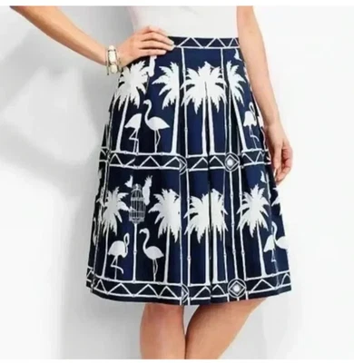 Talbots - Azul Marino y Blanco - Jaula para Pájaros - Flamenco - Falda Plisada - Talla 18 Foto 1 de 4