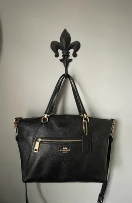 Bandolera Cartera COACH Prairie con Cuero Guijarro Pulido Negro con Herrajes Dorados Foto 1 de 4