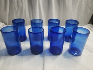 Vintage Mundgeblasene Kobaltblau Trinkgläser Hohe Becher 8er Set - Bild 1 von 7