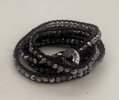 Victoria Emerson надежном черной кожи и серый/серебро бусина браслет 36» продажи! - Изображение 1 из 4