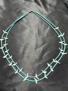 VINTAGE NATIVE AMERICAN DOUBLE Strand Heishi Bird Fetish Necklace 24” - Picture 1 of 5