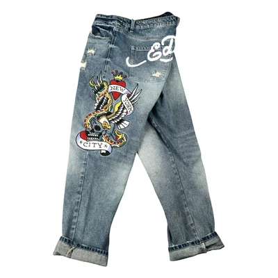 Vintage Ed Hardy Jeans Mens 40x28 NYC Skull Eagle Snake y2k Tattoo Distressed - Image 1 of 4