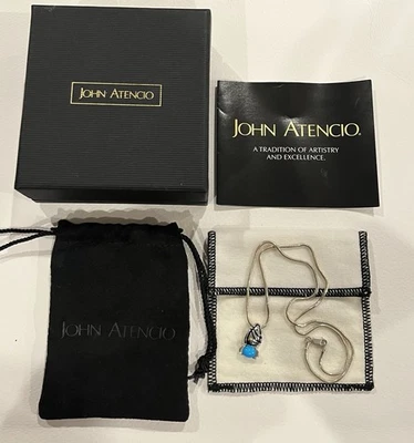 Colar John Atencio prata esterlina turquesa na caixa original assinado - Imagem 1 de 4
