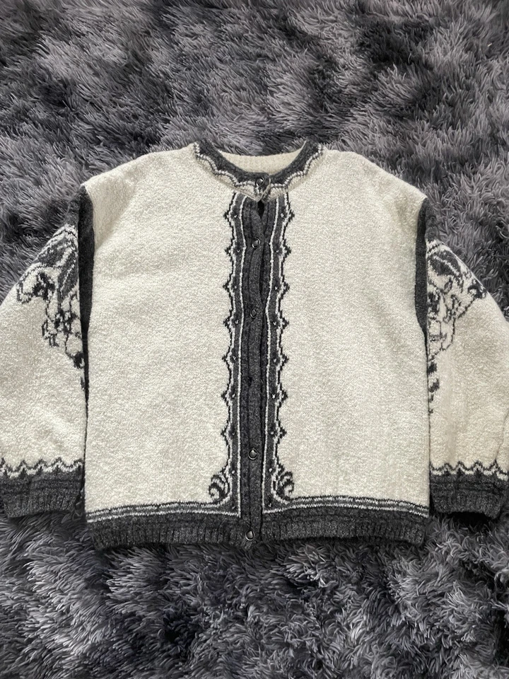 Шерстяной кардиган Harley Of Scotland свитер женский размер L белые серые металлические пуговицы - Изображение 1 из 4