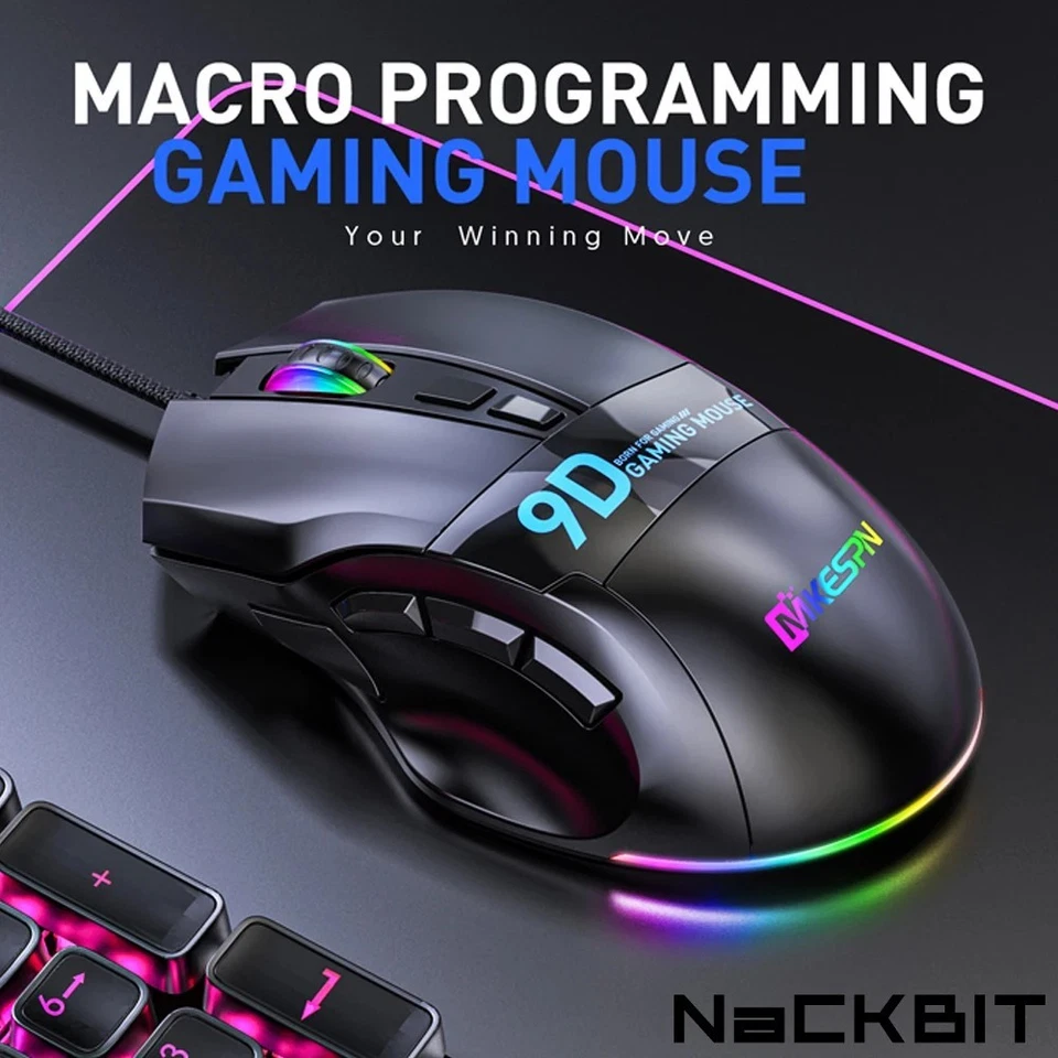 12000 DPI RGB Gaming Mouse Wired 9D Macro Programmable Ergonomic LED USB PC | UK - Image 1 of 4
