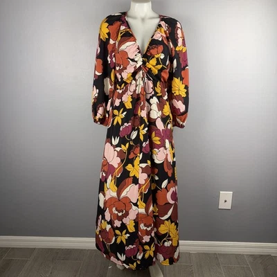 Maeve Anthropologie Dress Women’s 8 Multicolor Floral Deep-V Ruched Midi *Read - Image 1 of 4