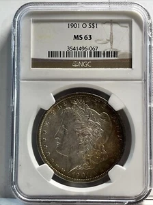 1901 O Morgan Silver Dollar NGC MS-63 Graded Coin $1 Nice Even Mint Luster Toned - Picture 1 of 2