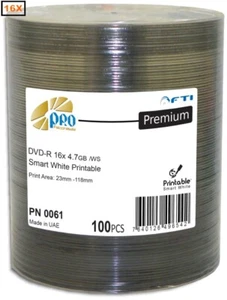 600-Pak FalconMedia Pro Smart White Inkjet Hub Printable 16X 4.7GB DVD-R's - Picture 1 of 1