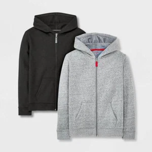 Boys' 2pk Fleece Zip-up Hoodie - Cat & Jack™ Black/Gray L Husky - Picture 1 of 4