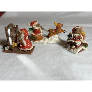 3 estatuillas vintage de trineo de ratones ENESCO de Navidad, espejo, chimenea de 1990 - Imagen 1 de 8