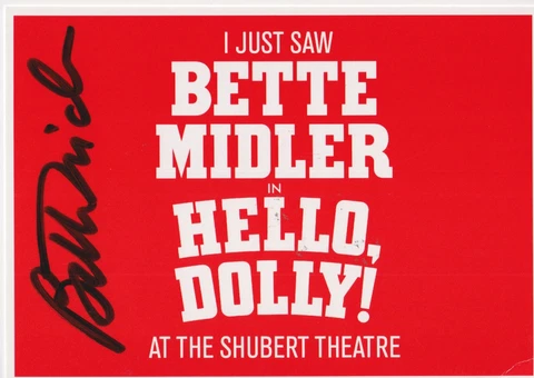 Bette Midler signed Hello Dolly standard postcard Cover